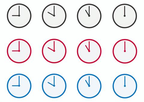 シンプルな時計のアイコン_9〜12時 時計,アナログ時計,時刻,スケジュール,時間,文字盤,タイマー,9時,10時,11時のイラスト素材