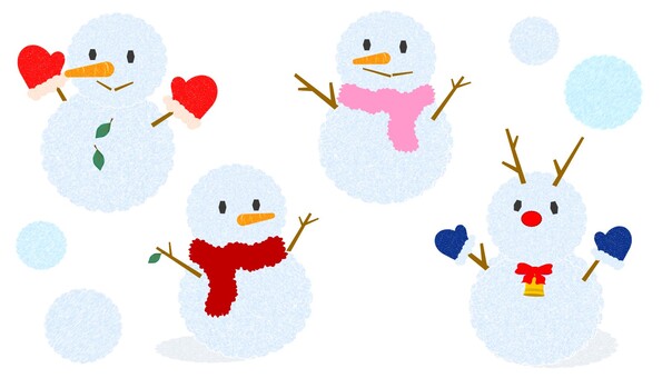 色んな雪だるま 雪だるま,手袋,マフラー,白,水色,冬,12月,1月,2月,雪のイラスト素材