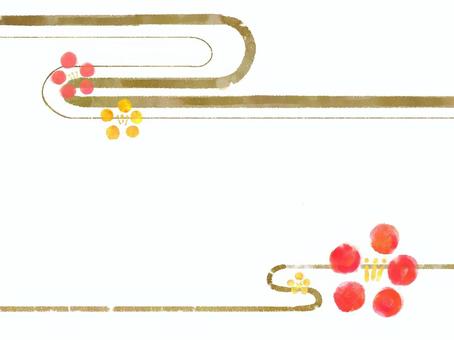 金色のラインと梅の花の和風フレーム 金色のラインと梅の花の和風フレーム 梅の花,フレーム,金色,ライン,水引,飾り,背景,枠,年賀状,お正月のイラスト素材