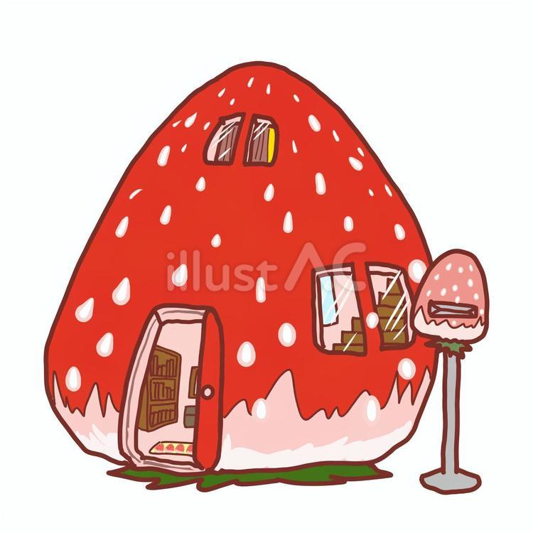 いちごの家のイラスト いちご,不思議,架空のイラスト素材