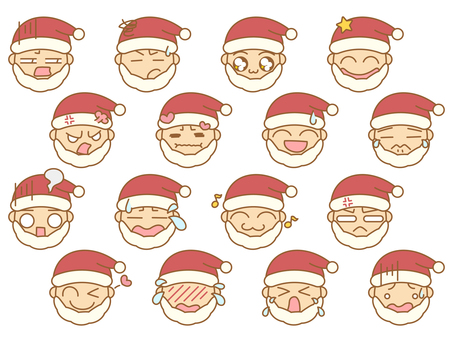 可愛いサンタ顔文字セット　2 顔文字,サンタ,サンタクロース,セット,クリスマス,絵文字,オノマトペ,ワンポイント,顔,感情のイラスト素材