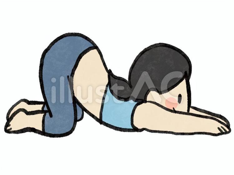 ヨガ(猫の伸びのポーズ) ヨガ,猫の伸びのポーズ,肩こり解消のイラスト素材