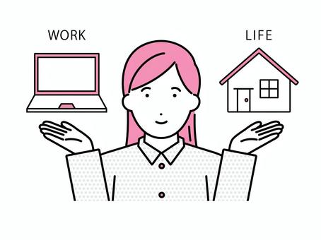 ワークライフバランスと若い女性 ワークライフバランス,女性,ビジネスウーマン,キャリアウーマン,私服,笑顔,笑う,微笑む,微笑み,仕事のイラスト素材