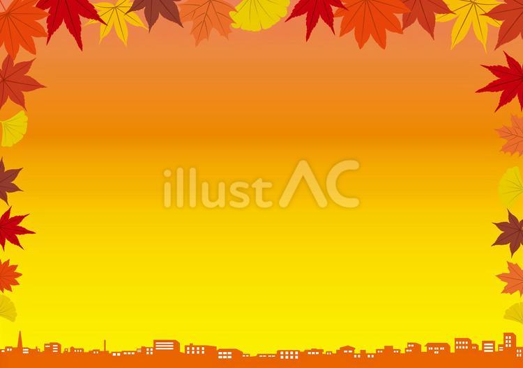 紅葉の背景（街並み）夕焼け 秋,フレーム,背景のイラスト素材