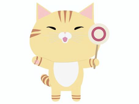 プラカード_猫 札,猫,ちゃとら,まる,動物,かわいい,プラカード,正解,合格,okのイラスト素材