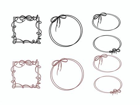 シックなリボンのフレームセット リボン,モノクロ,黒,茶色,フレーム,四角,丸,かわいい,おしゃれ,シックのイラスト素材