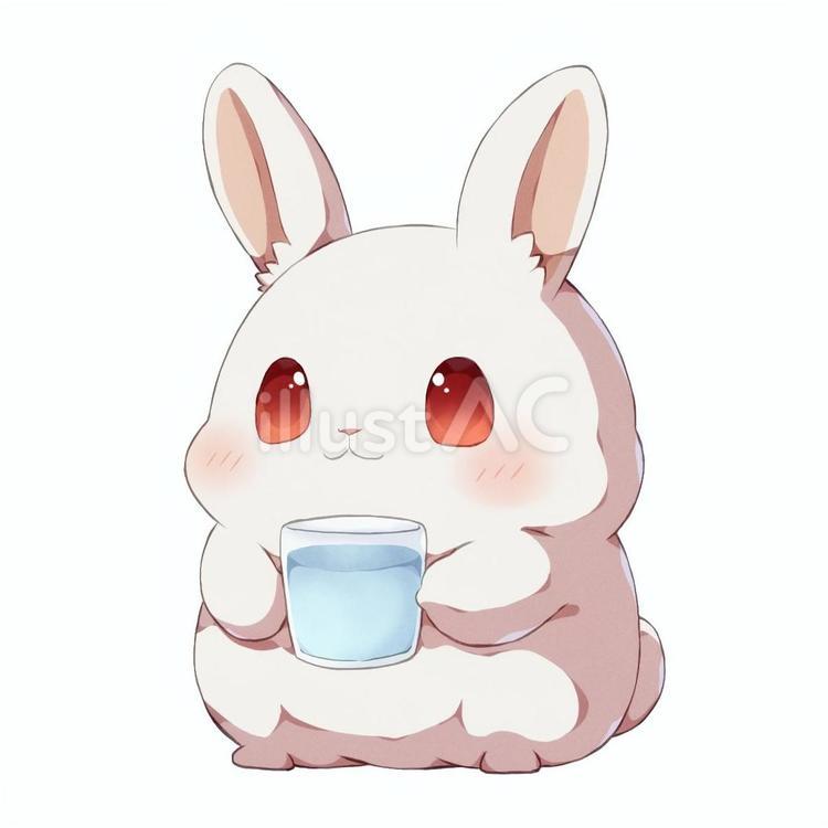 水の入ったコップを持つうさぎさん コップ,動物,ウサギのイラスト素材