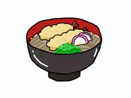 年越しそば 年越しそば,海老天そば,蕎麦,かけそば,つゆ,エビ,天ぷら,2つ,紅白,かまぼこのイラスト素材