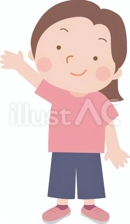 片手をあげる女性 女性,手,挙手のイラスト素材