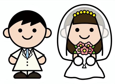 結婚をするお婿さんとお嫁さん 結婚,結婚式,花嫁,花婿,お嫁さん,お婿さん,ウエディングドレス,ウエディング,ドレス,タキシードのイラスト素材