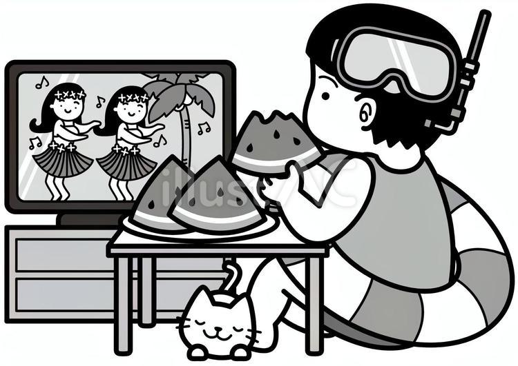 ひとり夏休み-2c 夏休み,水中眼鏡,浮き輪のイラスト素材