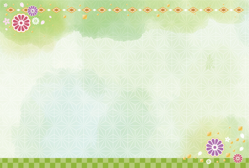 正月素材148 背景,和風,和柄,緑,かわいい,きれい,水彩風,麻の葉,市松,飾りのイラスト素材