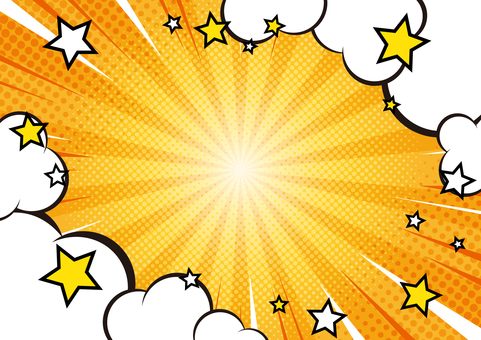 ポップなコミック風の星と雲の背景素材 集中線,効果線,雲,煙,星,ドット,ポップ,背景のイラスト素材