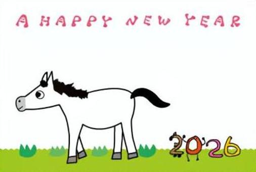小学生がかいた手書きの馬の年賀状 年賀状,午,馬,2026,手書き,手描き,子供の絵,小学生,かわいいのイラスト素材
