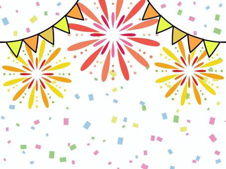 イベントお祝い・花火とガーランド、紙吹雪 背景,花火,ガーランド,紙吹雪,横,コンフェッティ,パーティー,お祝い,イベント,フェスティバルのイラスト素材