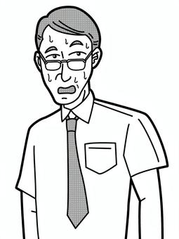 漫画風　汗だくサラリーマン男性 人物,漫画,漫画風,コミック,コミック風,線画,手書き,男性,男,サラリーマンのイラスト素材
