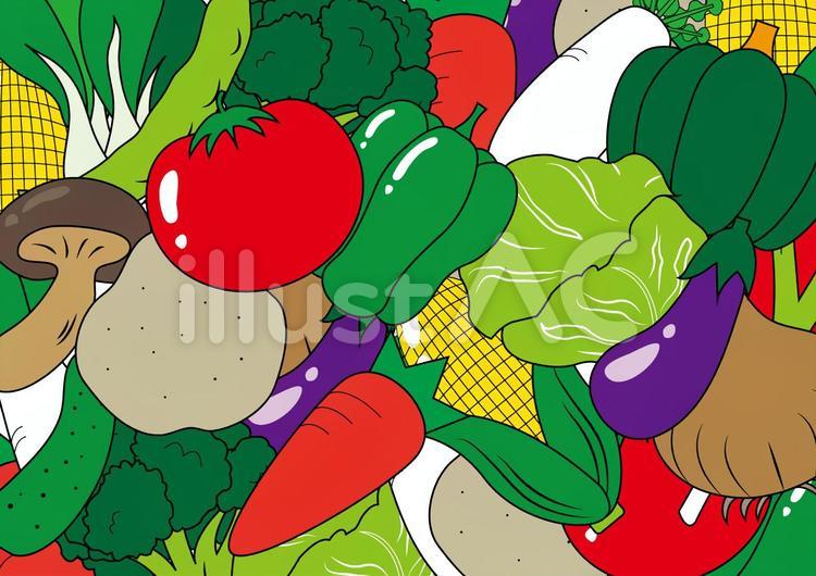 画面いっぱいの種類豊富な野菜の背景素材 野菜,トマト,大根のイラスト素材