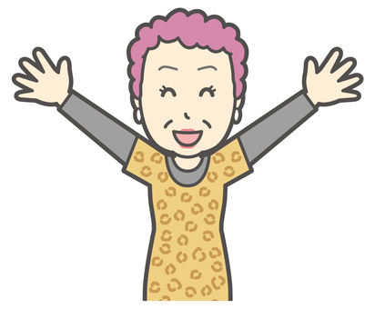  大阪のおばちゃん-083-バスト ばんざい,おばちゃん,大阪,ヒョウ柄,おばはん,中年,女性,関西,派手,おばさんのイラスト素材