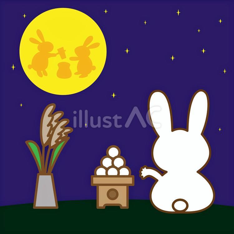 お月見　うさぎ　四角　その2 十五夜,うさぎ,お月見のイラスト素材