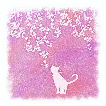 あたたか空間　猫としだれ桜 あたたか空間,猫としだれ桜,温かい,暖かい,あったかい,おしゃれ,猫,パステル,パステルカラー,色えんぴつのイラスト素材