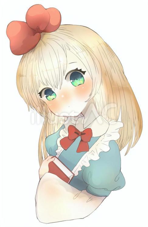 アリスの格好をした女の子 人物,可愛い,手書きのイラスト素材