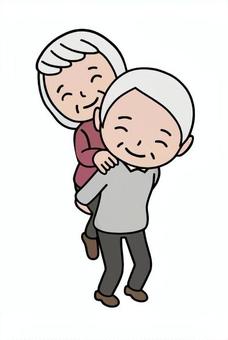 介護する人 おんぶ,介護,手助け,ボランティア,人助け,救助,避難,笑顔,夫婦,おじいさんのイラスト素材