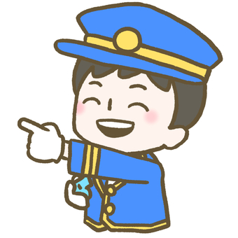 車掌さんの格好をして指をさす子ども こども,子ども,車掌,駅長,指さし,合図,帽子,制服,手袋,笛のイラスト素材