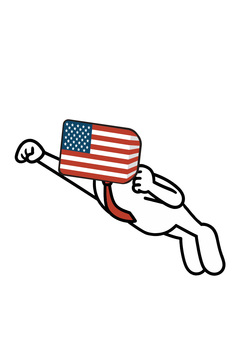 アメリカ人が飛んでいる様子 棒人間,アメリカ,国旗,顔,ヒーロー,飛行,飛翔,空,パワー,力のイラスト素材