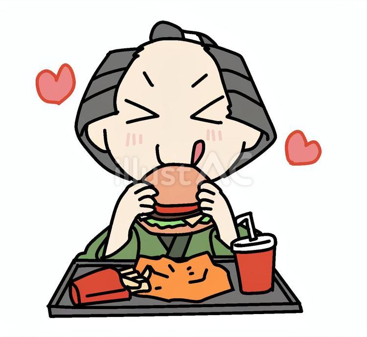 ハンバーガーを食べる町民 町民,ハンバーガー,おいしいのイラスト素材