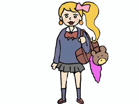 カバンを持った女子高生(ギャル) カバンを持った女子高生(ギャル) 女性,ギャル,カバン,制服,学校のイラスト素材