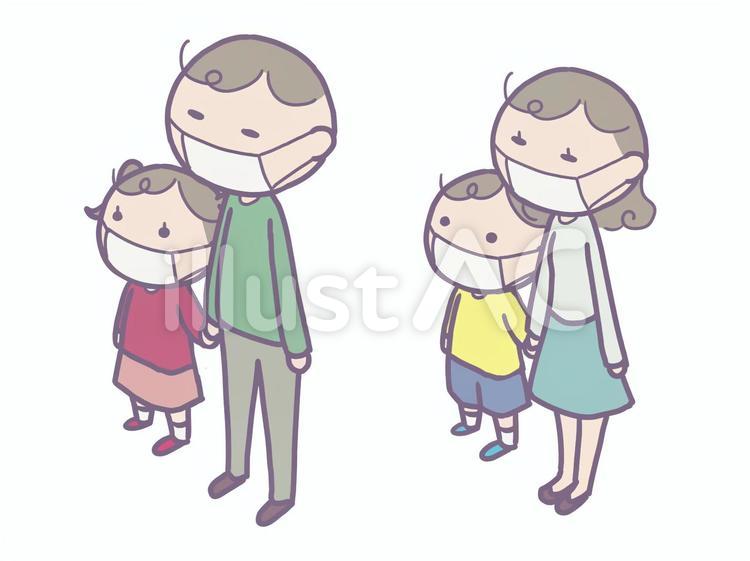 マスクをしている家族_手つなぎ マスク,家族,人物のイラスト素材
