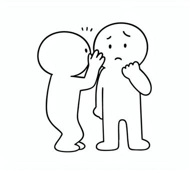 ひそひそ内緒話をしている棒人間 噂話,ささやく,怪訝,内緒話,棒人間,線画,キャラクター,手描き,手書き,イラストのイラスト素材