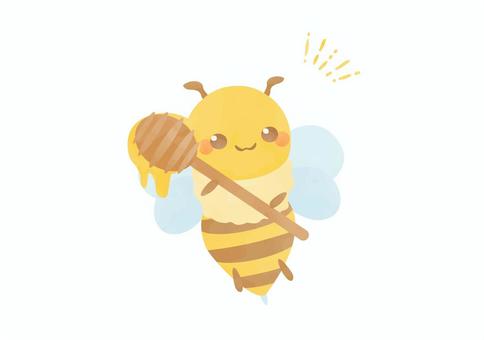 ハニーディッパーを持つミツバチのイラスト はちみつ,ミツバチ,生き物,食べ物,ハニーディッパー,かわいい,ほのぼの,ほんわか,穏やか,優しいのイラスト素材