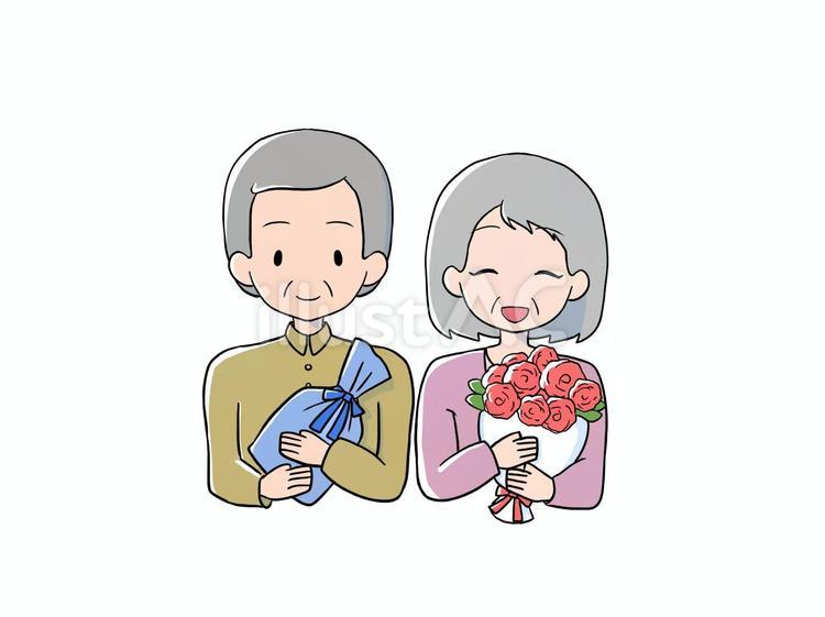 プレゼントを持つお年寄りのイラスト 敬老の日,年寄り,プレゼントのイラスト素材
