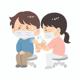 注射 注射,予防注射,薬,ワクチン,風邪,熱,病気,予防,ワクチン注射,マスクのイラスト素材