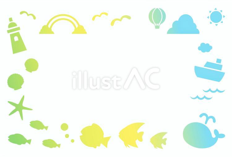夏の海の水彩フレーム、スタンプ風、夏色 夏,海,フレームのイラスト素材