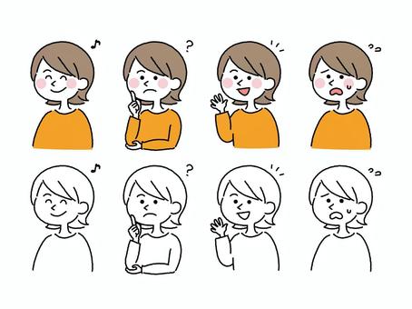 手描き風の女性01 人物,女性,手描き,手書き,線画,かわいい,ゆるい,温かい,やさしい,表情のイラスト素材