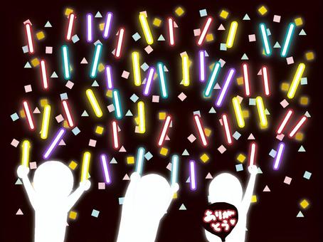 コンサート会場 コンサート,コンサート会場,ペンライト,うちわ,ありがとう,推し活,本番,応援,カラフル,賑やかのイラスト素材