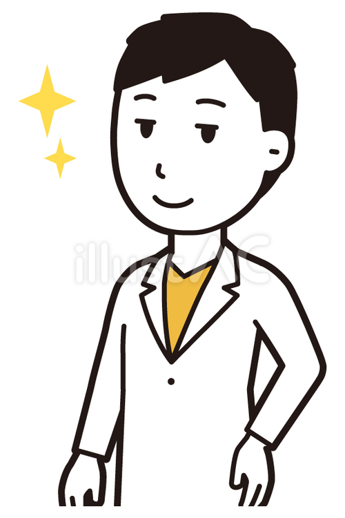  男性医師白衣(黄)-483-バスト 立つ,医者,医師のイラスト素材