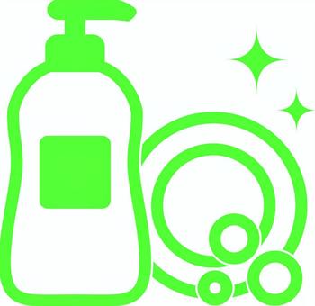 ピクトグラムの緑の食器洗剤です。 ピクトグラム,食器洗剤,シンプル,洗剤,キッチン,台所,皿洗い,泡,清掃,手洗いのイラスト素材