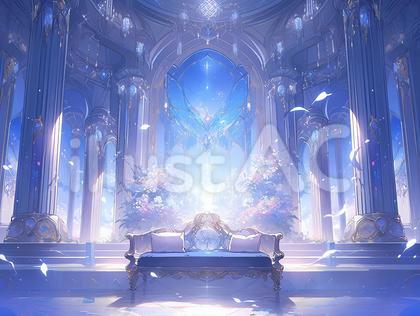 ソファのあるファンタジー風な広間_背景画