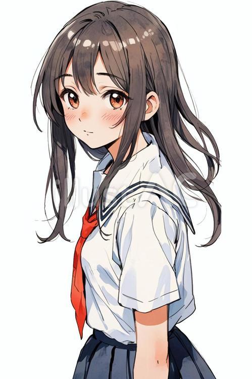 制服を着た女性 かわいい,女,手書きのイラスト素材