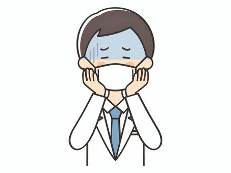 風邪をひいてマスクをしている白衣の男性 男性,医者,医師,白衣,先生,マスク,風邪,発熱,熱,感染のイラスト素材