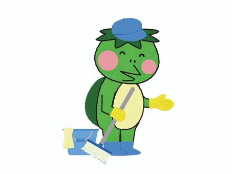 清掃員のカッパ 清掃員のカッパ カッパ,妖怪,生き物,全身,帽子,ゴム手袋,長靴,モップ,バケツ,雑巾のイラスト素材