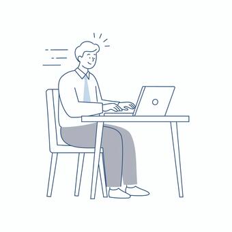 集中してパソコン作業するビジネスマン 人物,ビジネス,仕事,男性,会社員,パソコン,デスク,作業,集中,オフィスのイラスト素材