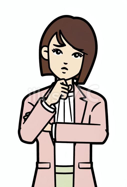 腕組みをして考える若い私服の女性 人物,女性,カジュアルのイラスト素材