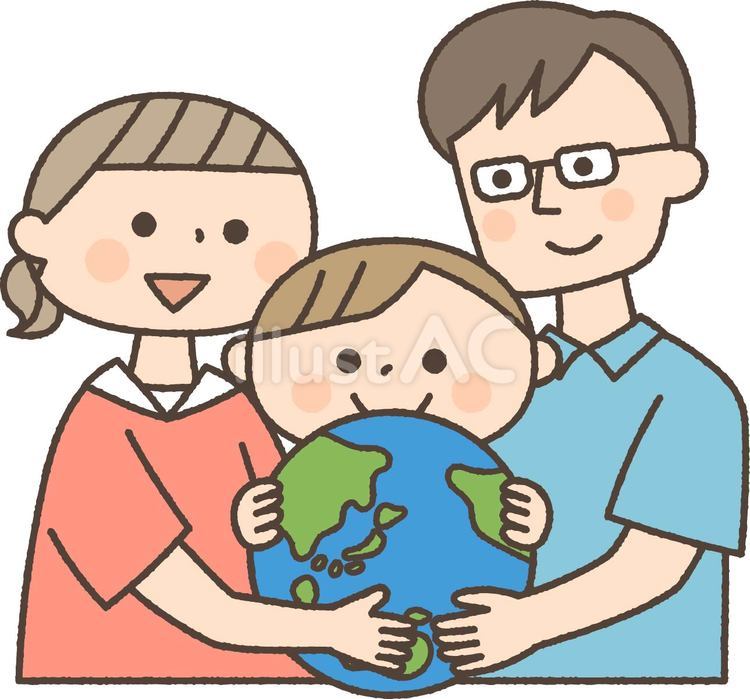 地球を持っている家族 家族,人物,地球のイラスト素材