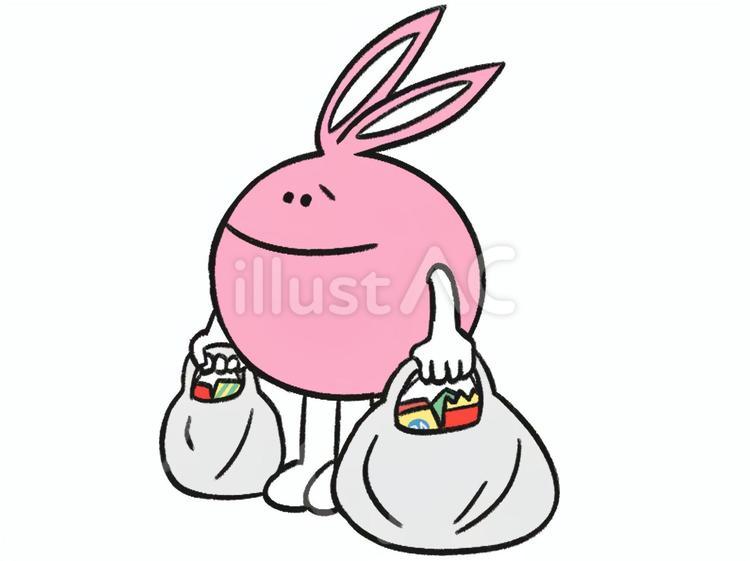 物を買いすぎたウサギのイラスト ウサギ,動物,生き物のイラスト素材