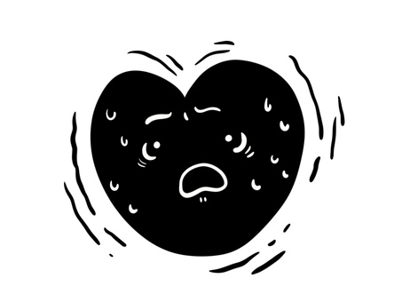 動揺する心 動揺する心 心,heart,ハート,顔付き,白黒,モノクロ,動揺,手書き,手描き,シンプルのイラスト素材