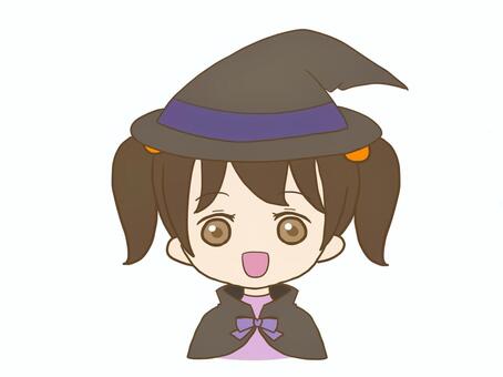 ハロウィン仮装　女性２ 女性,子供,ハロウィン,可愛い,ツインテール,魔女コスプレ,笑顔,人物,イラスト,アニメ風のイラスト素材